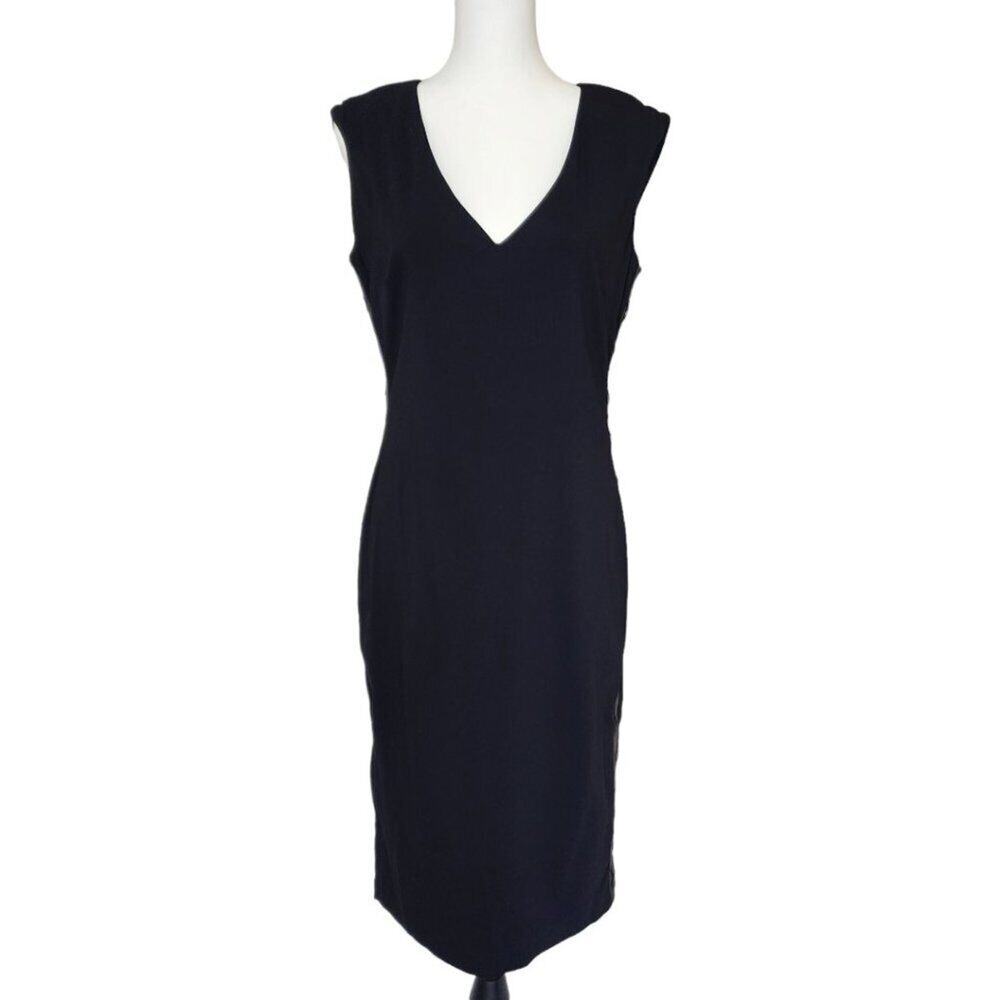 Polo by Ralph Lauren Black‎ Sheath Dress with Leather Detailing Size 10 NWT